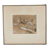 Charcoal gouache drawing by Félix Labbé Orchaise XXe
