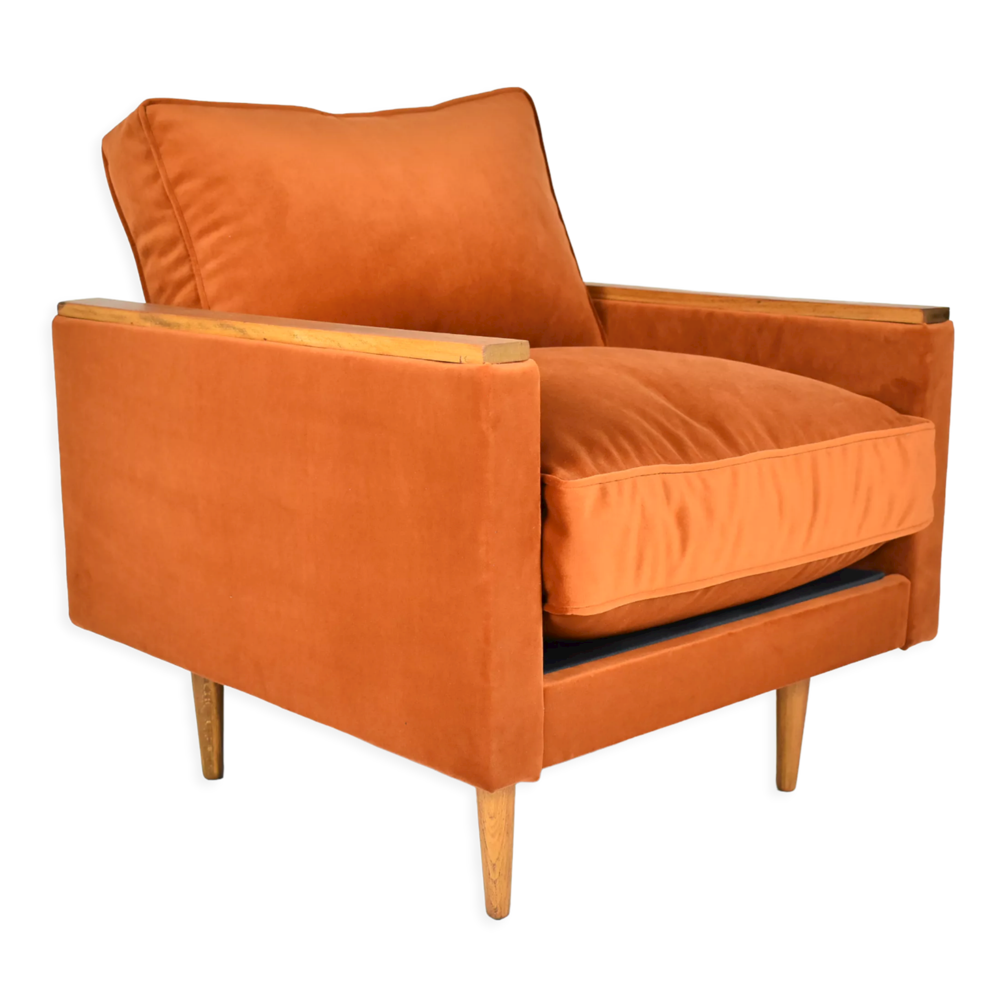 Restored vintage armchair Cube, 1970s, russet velvet