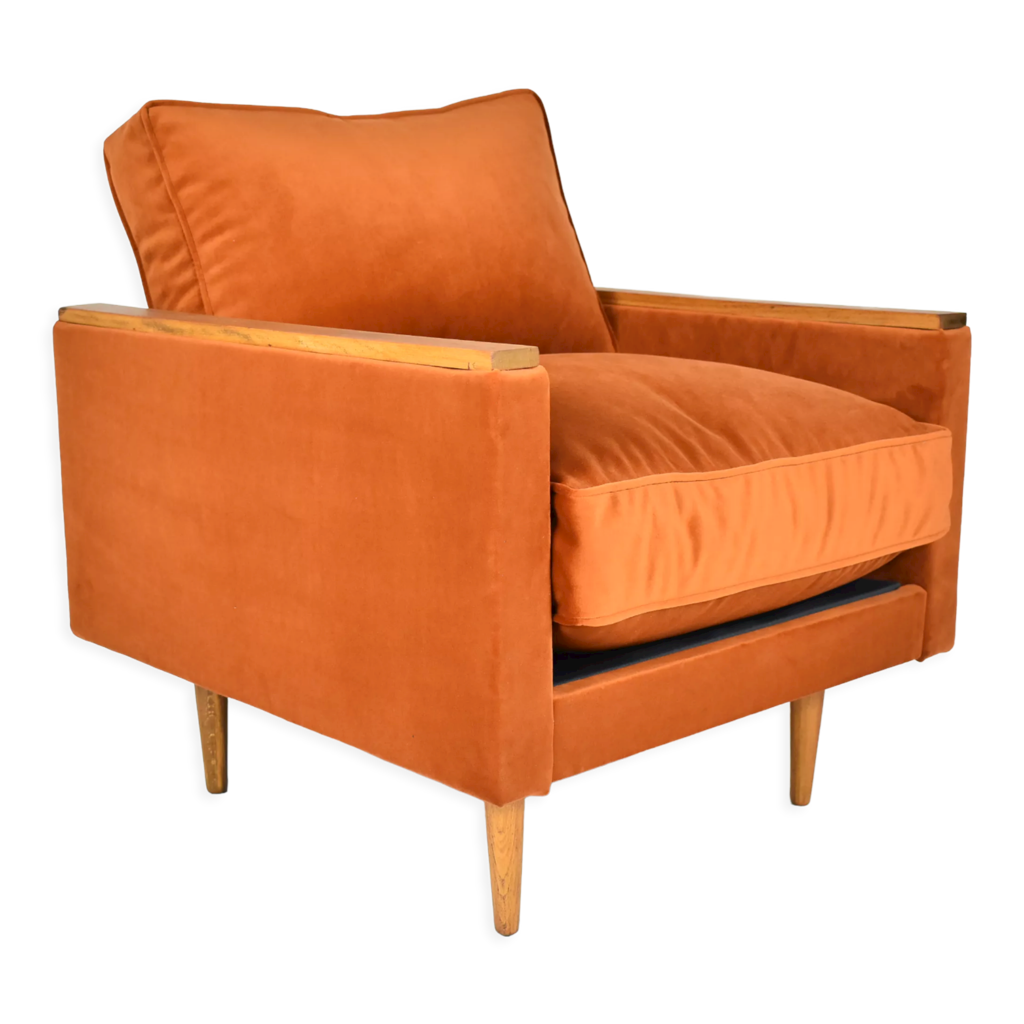 Restored vintage armchair Cube, 1970s, russet velvet Selency