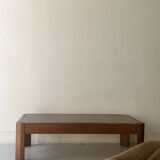 Vintage coffee table in elm and smoked glass, Maison Regain 1970