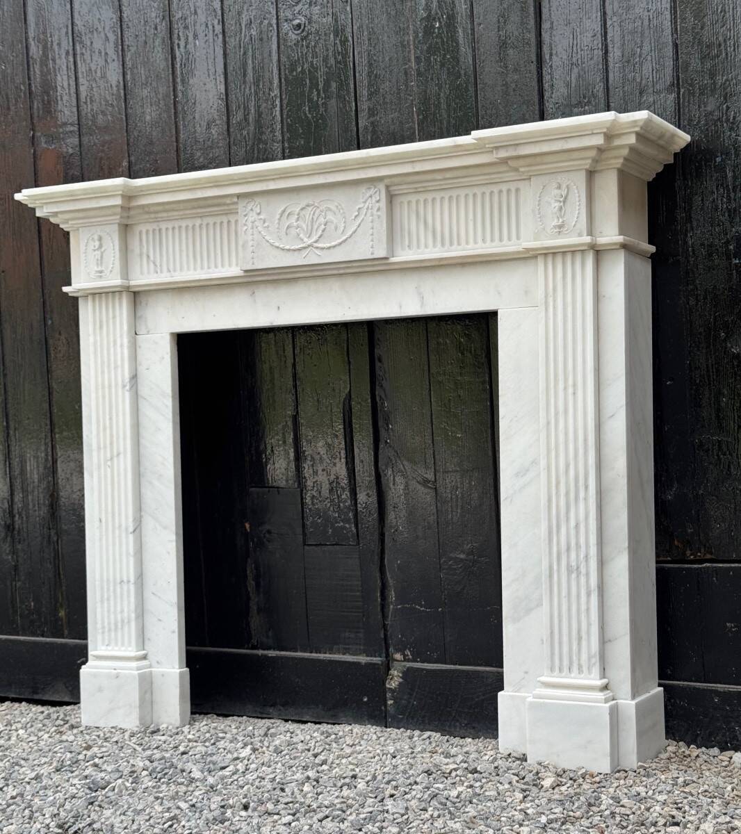 Neoclassical White Carrara Marble Fireplace Circa 1930