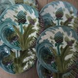 6 asparagus and artichokes plates in slip signed Lunéville