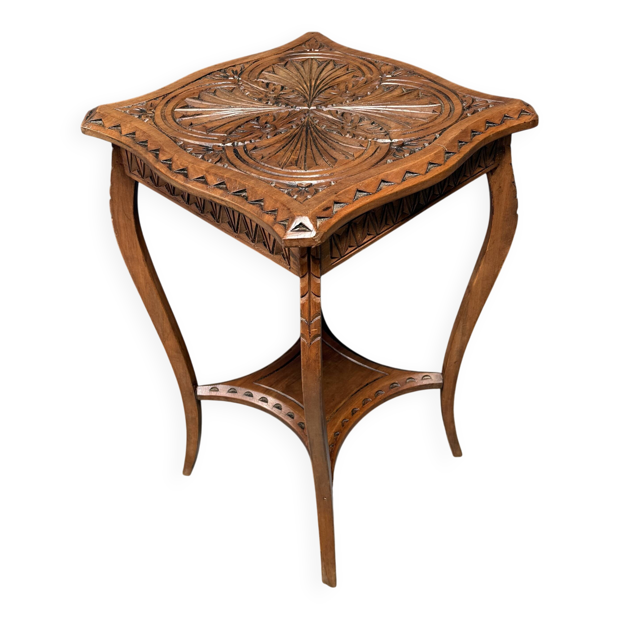 Graceful antique carved wooden side table