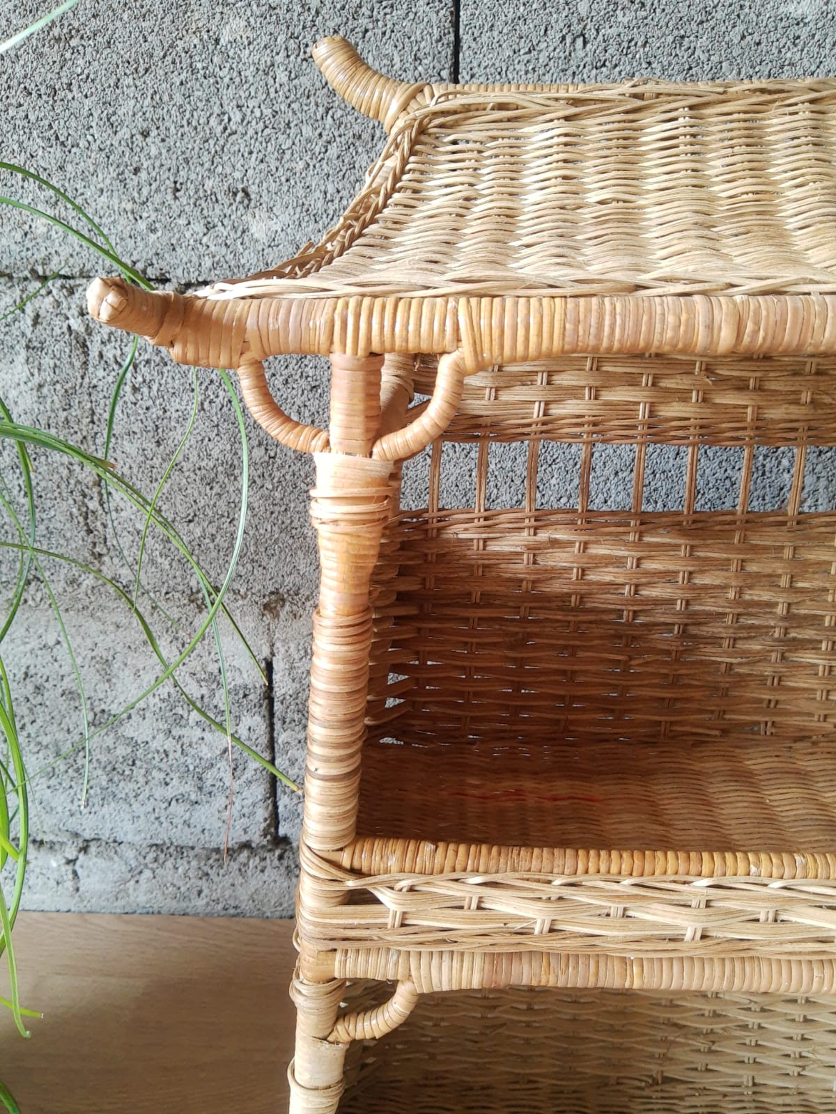 Wall shelf or to be placed in unique Japanese style rattan vintage pagoda