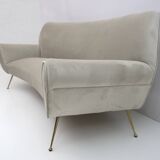 Gigi Radice Mid-Century Modern Italian Velvet Curved Sofa for Minotti, 1950
