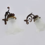 Pair of brass swan collar wall sconces, glass tulips, years 50