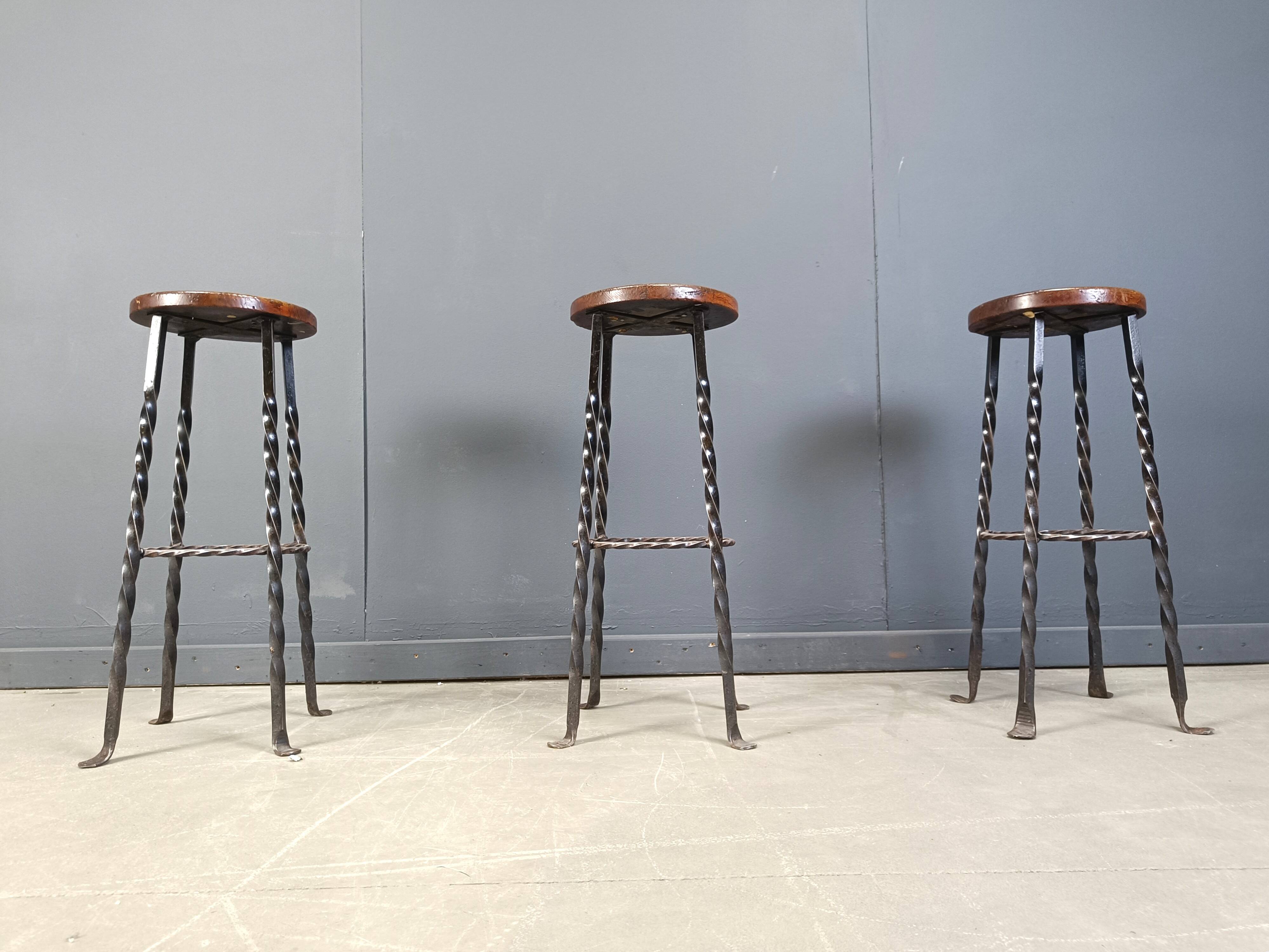 Vintage french wrought iron bar stools, 1960s - set of 3