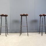 Vintage french wrought iron bar stools, 1960s - set of 3