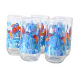 Set of 5 water glasses, bird decorations, 70s/80s, vintage