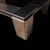 Chrome table 1970 black glass top, in the style of Willy Rizzo.