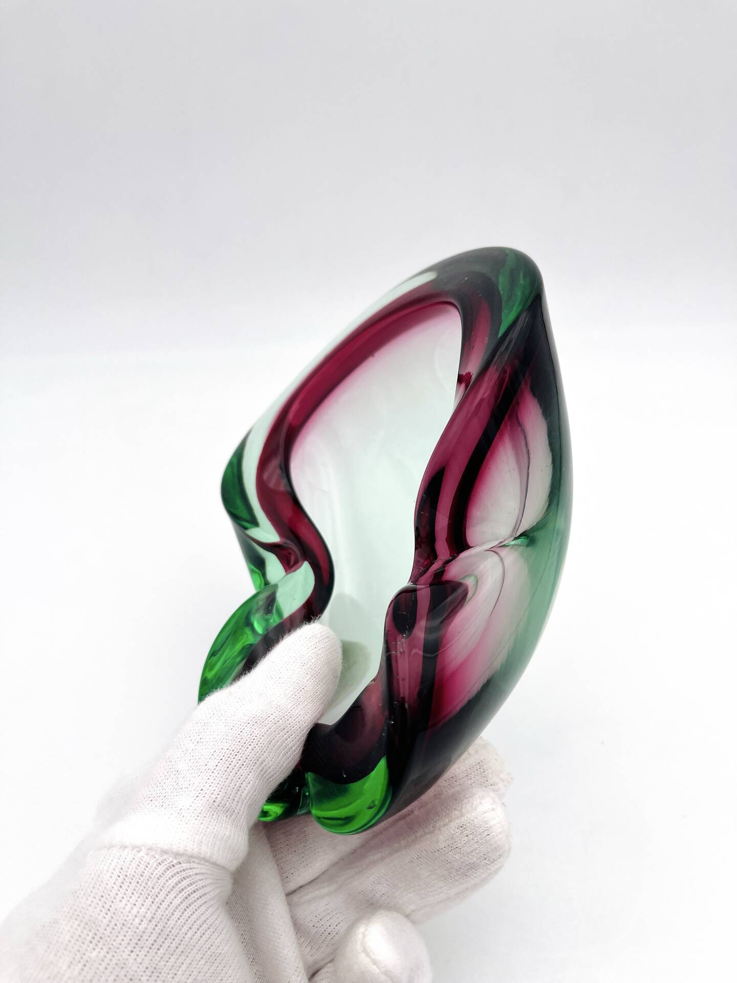 Flavio Poli Seguso Sommerso Green Magenta Ashtray 17.5cm 962g