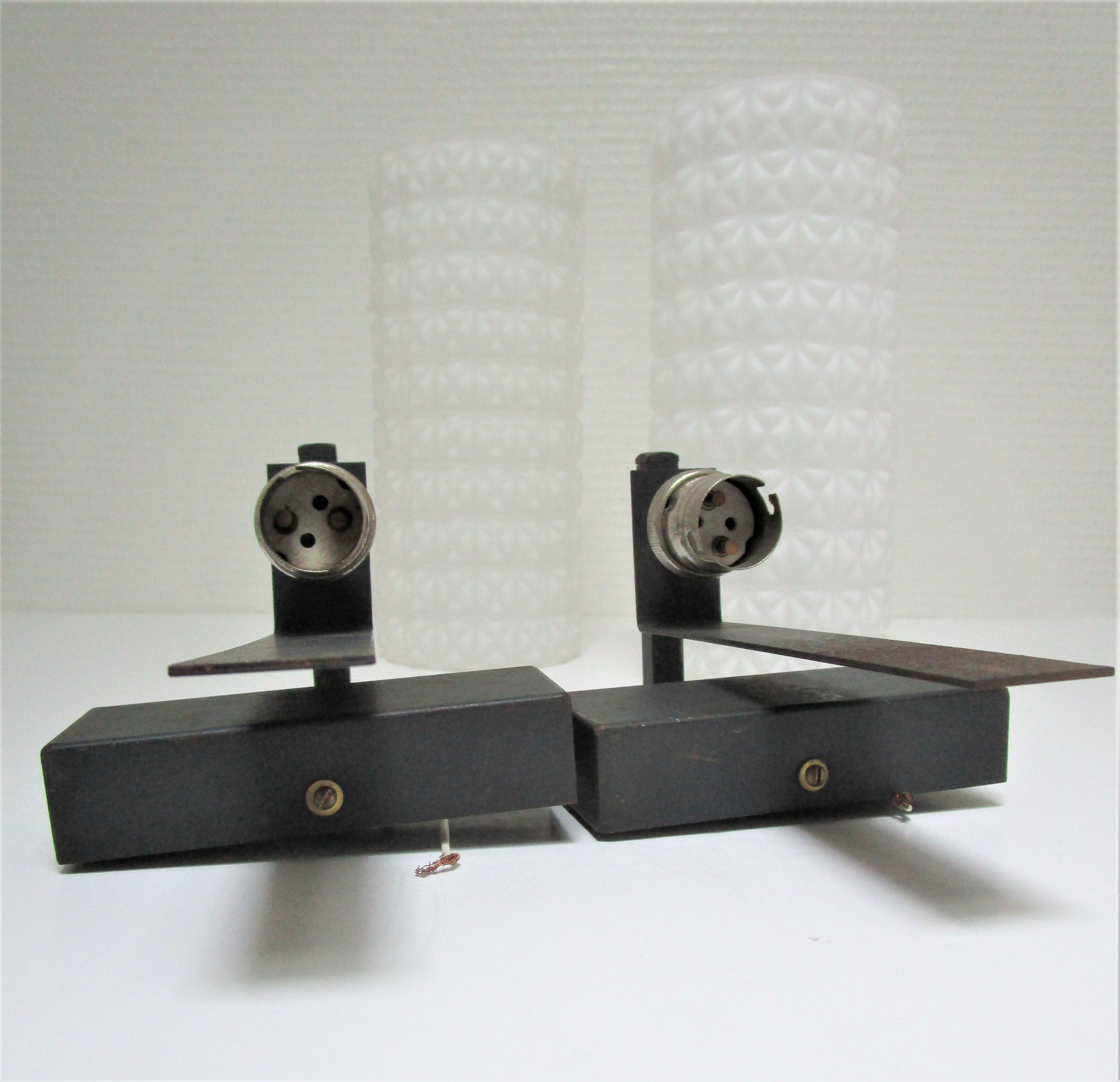 Pair of opaline wall lamps cylinder and metal years 50-60