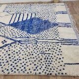 Vintage Azilal rug 310x246 cm - Blue geometric patterns