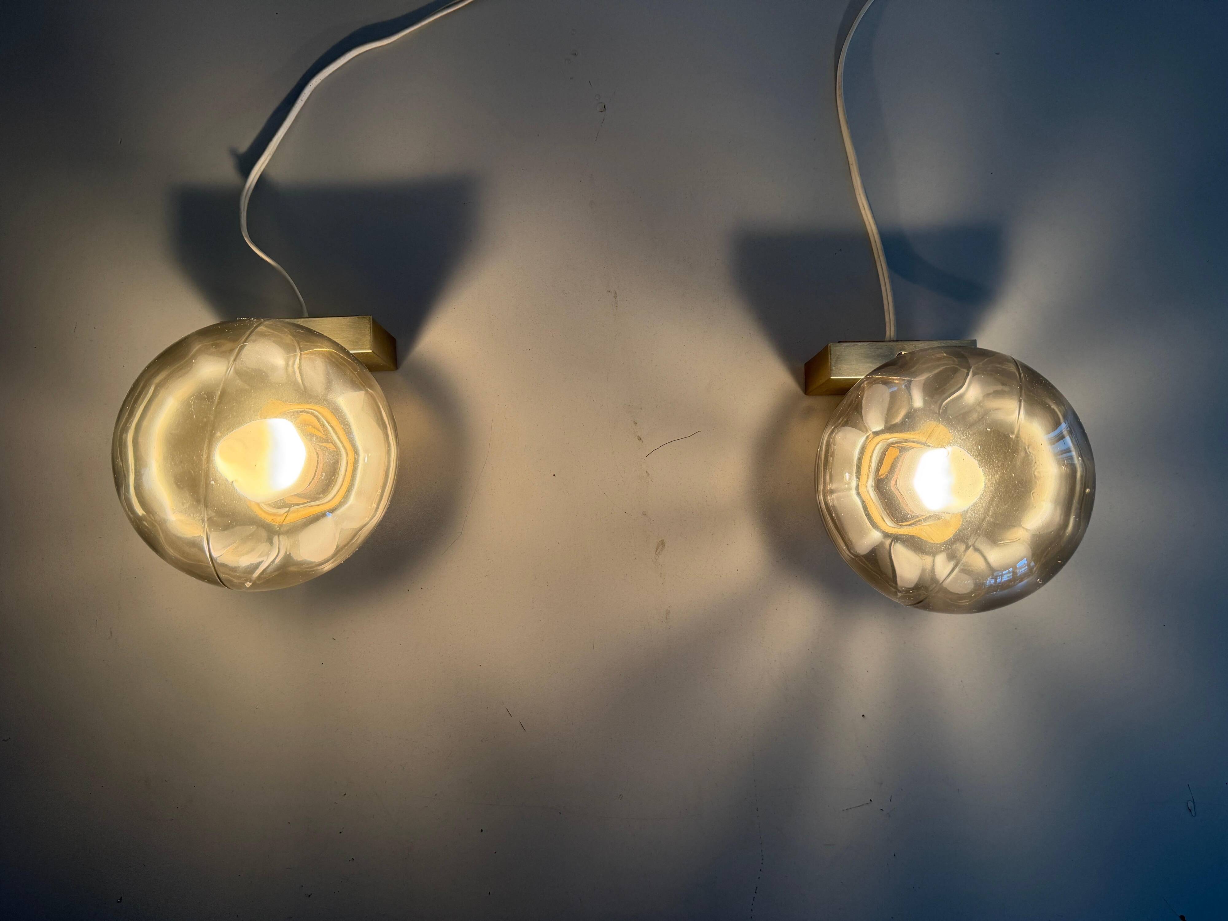Pair of grey glass and chrome wall lights from the mid-century by N Leuchten, 1960s, Germany.