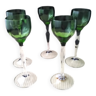 5 Blown Glass Liqueur Glasses
