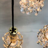 Lustre en laiton doré et cristal de Palwa design 1960
