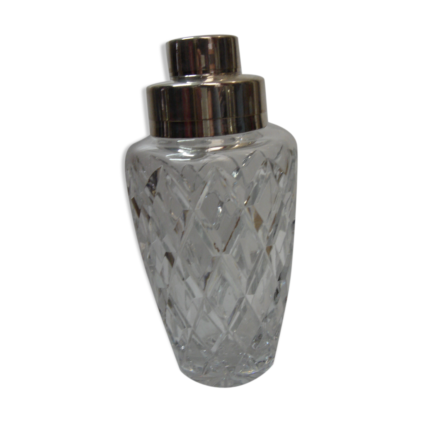 Shaker en cristal et bouchon métal argenté, vers 1970/80