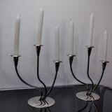 Pair of art deco candlesticks in stainless steel 3 flames, Spain, 1970