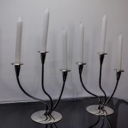 Pair of art deco candlesticks in stainless steel 3 flames, Spain, 1970