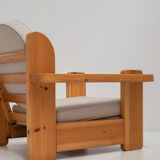 Pair of solid pine lounge chairs, italy 1970s