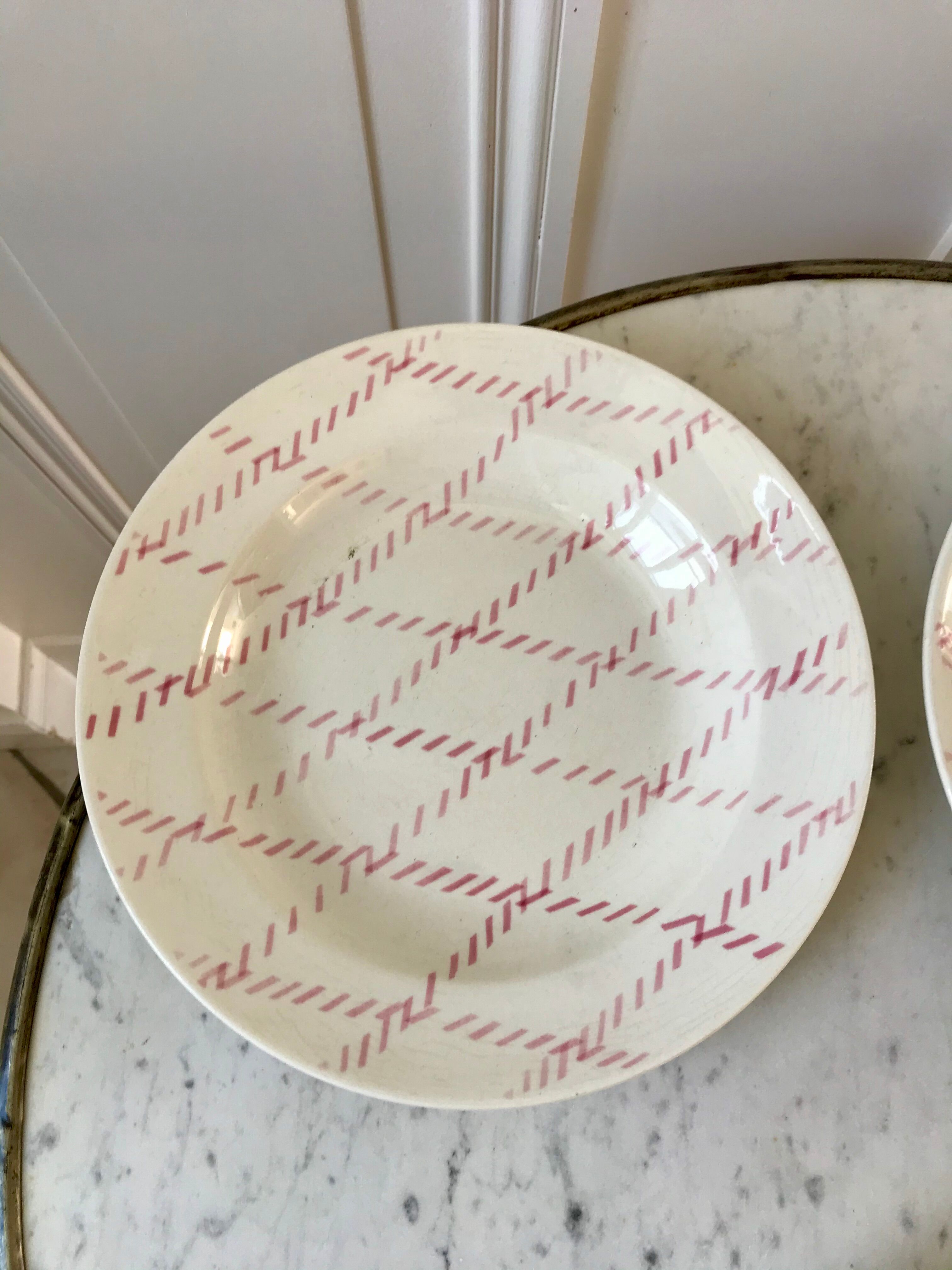 lot de 4 assiettes creuses Badonviller motif corde rose années 30