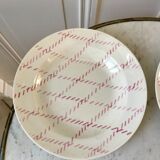 set of 4 hollow plates Badonviller pink rope pattern 30s