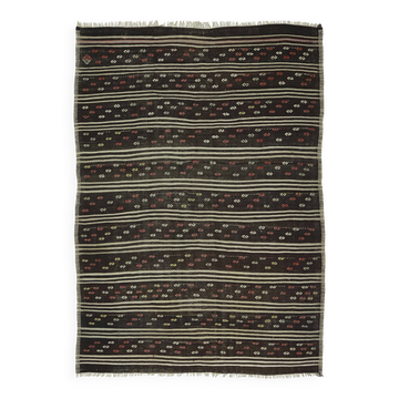 Tapis Kilim Turc Vintage Rayé 190x263 cm Laine Fait Main