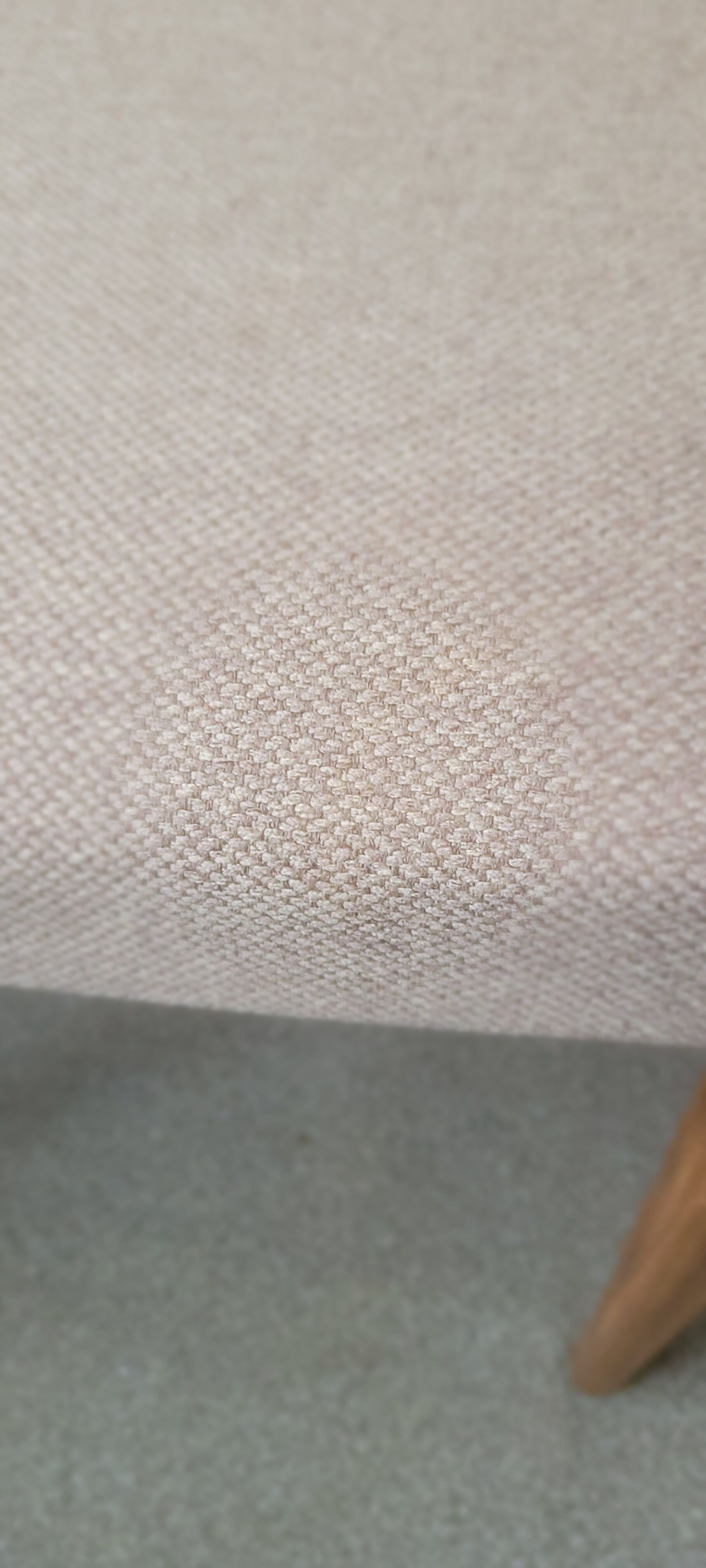 Pair of Scandinavian teak chairs sitting beige gray fabric