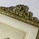 Old photo frame in golden brass floral decoration and small knot 18th With glass