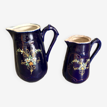 2 Pots anciens, bleu cobalt