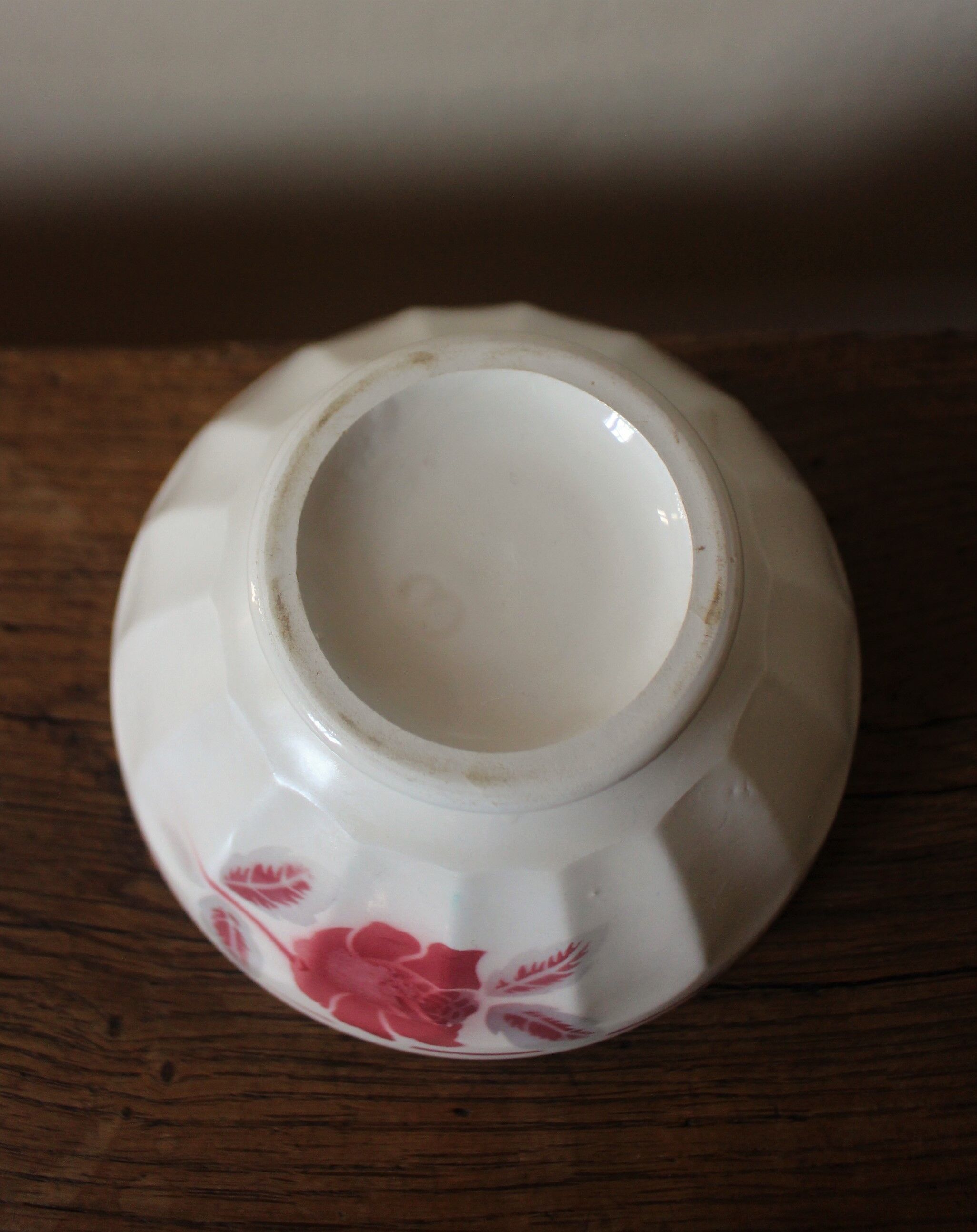 Old standing bowl pink red blue foliage