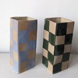Check, Stripe & Gingham Large Square Vases - Green