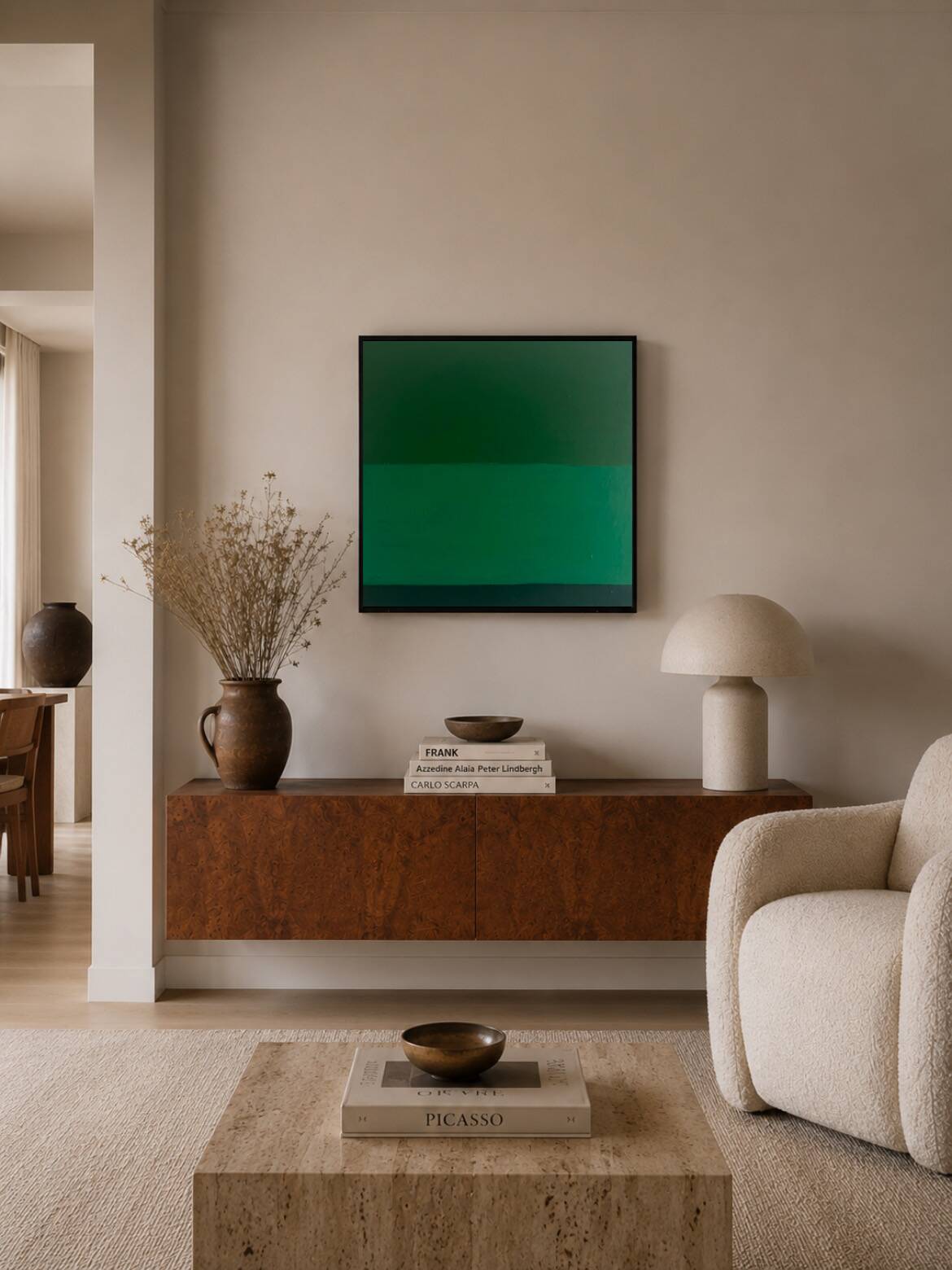 Peinture sur châssis "timeless green" pièce unique signée Bodasca