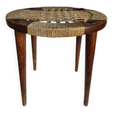 Vintage rope and wood stool, bedside table, old sofa end table