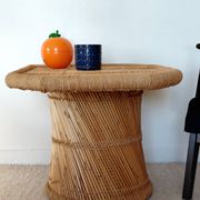 Vintage coffee table with woven rope in bamboo style Audoux Minet/1970s