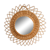Miroir vintage rond en osier