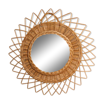 Miroir vintage rond en osier
