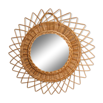 Miroir vintage rond en osier