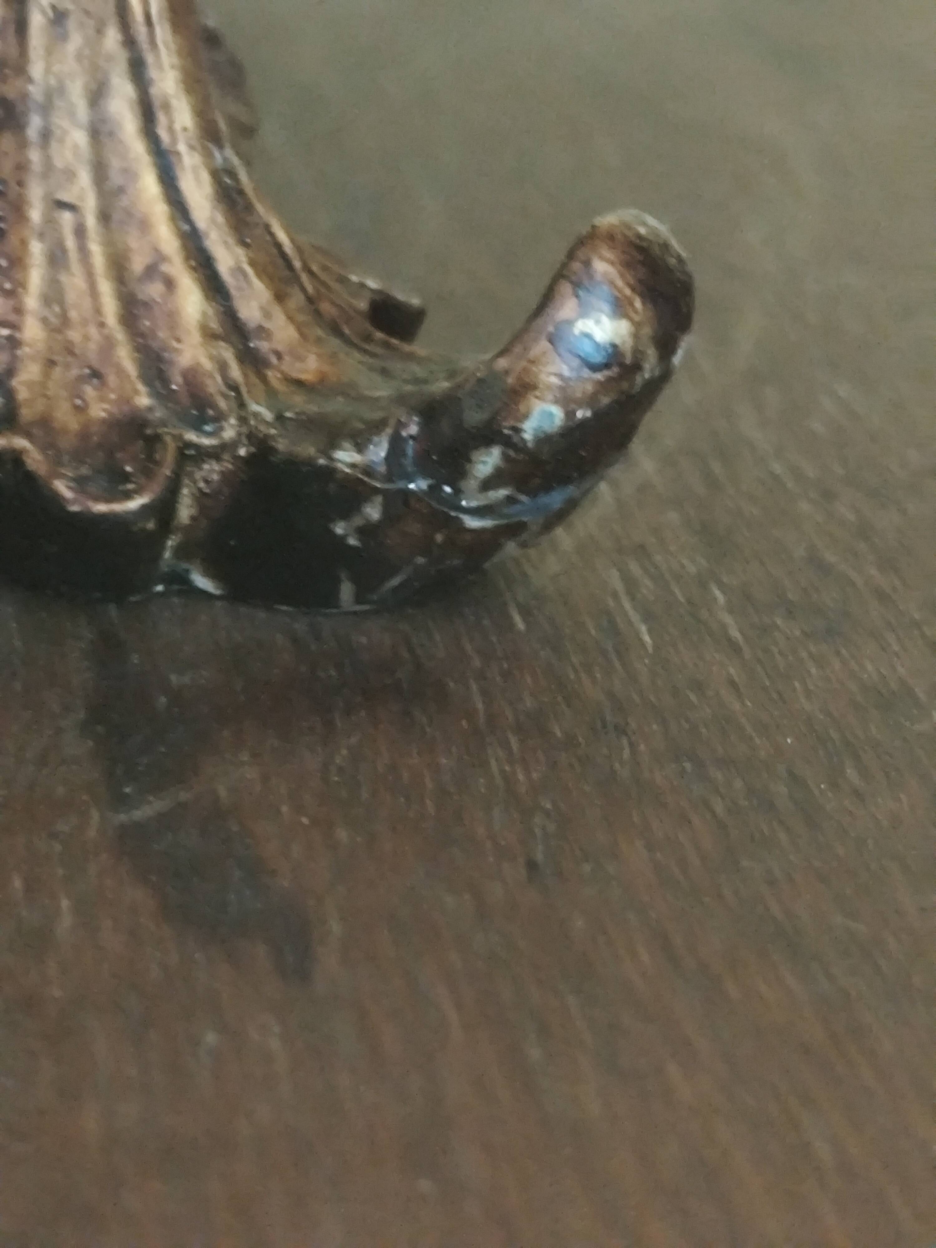 Large pagoda lamp painted with floral patterns and metal shade.