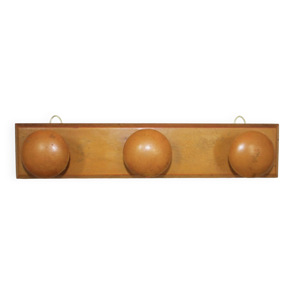 Vintage wooden wall coat rack - pretty patina - large round hooks