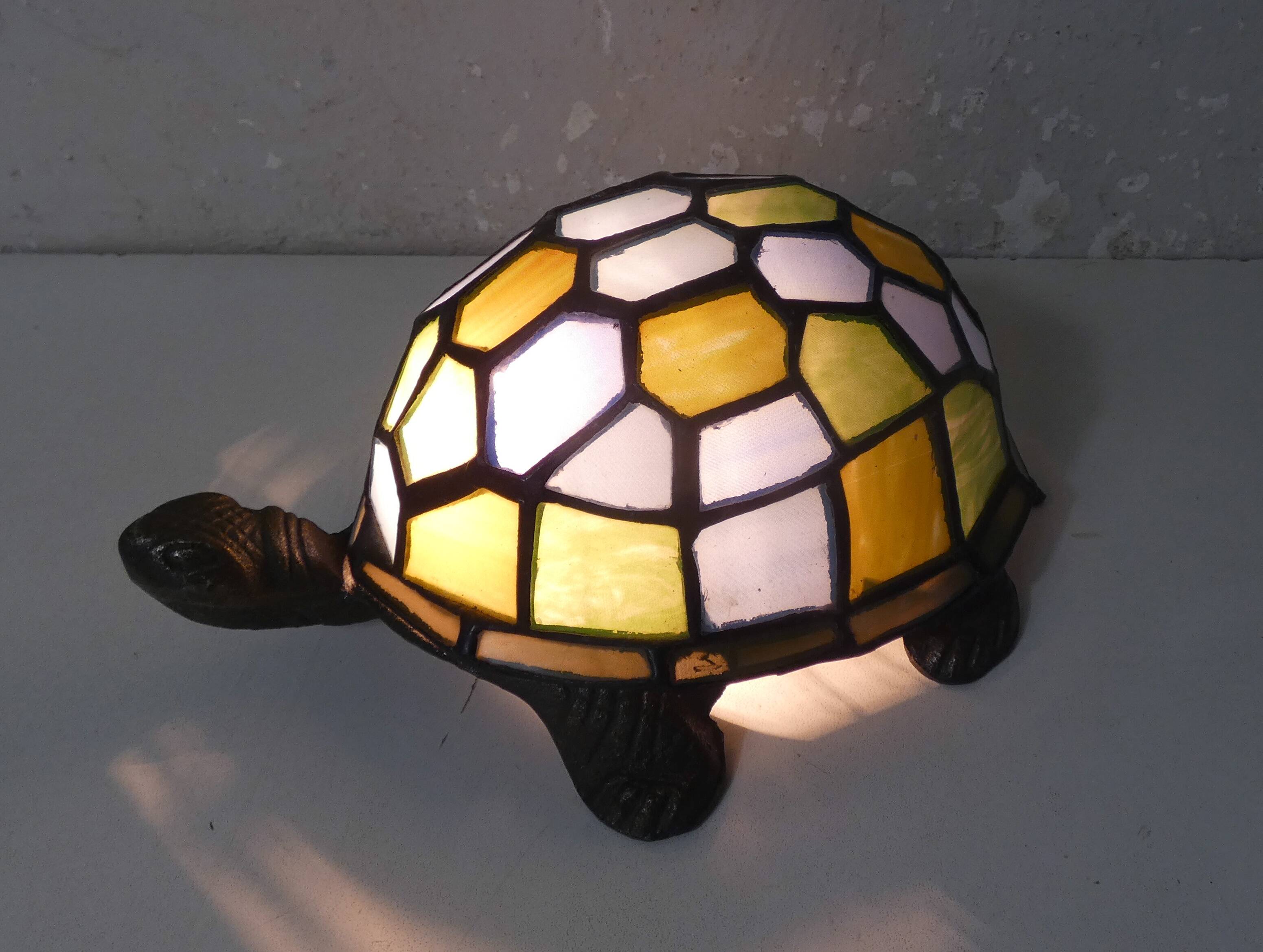 Tiffany style turtle lamp in vintage blue-green glass paste