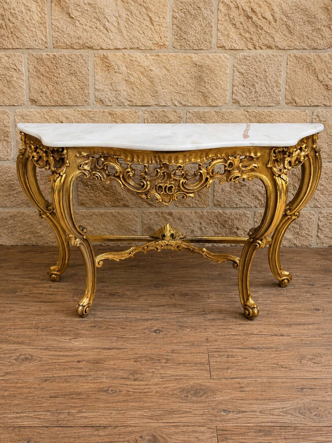 Important console in carved gilded wood – Marble top – Louis XV style