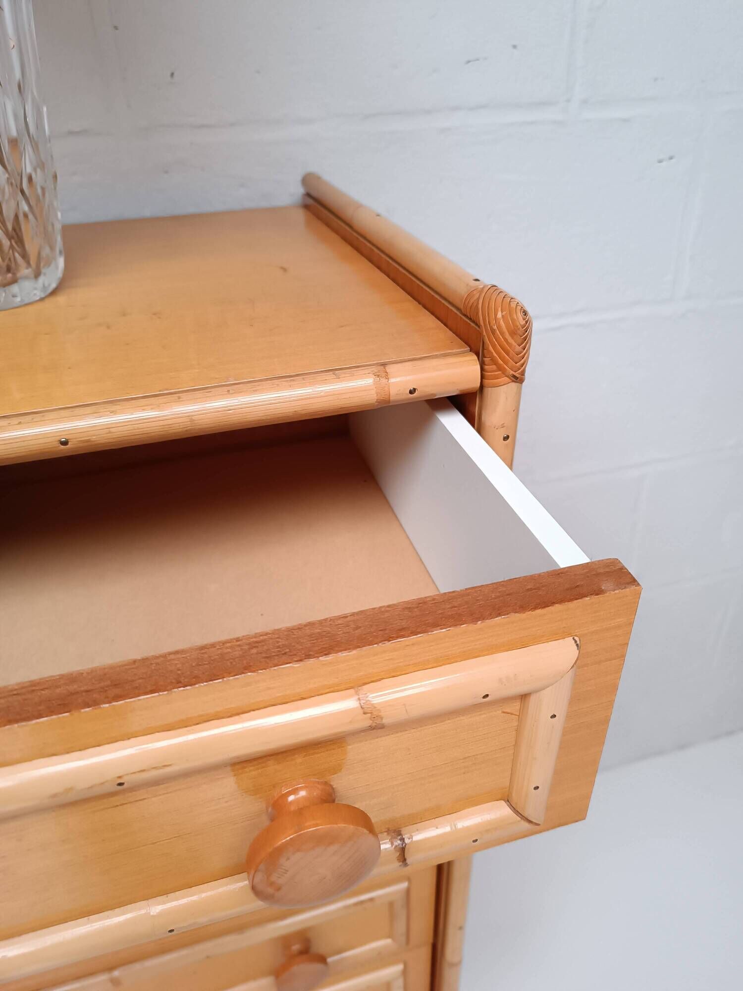 Bamboo and rattan wood chest of drawers from the 60s