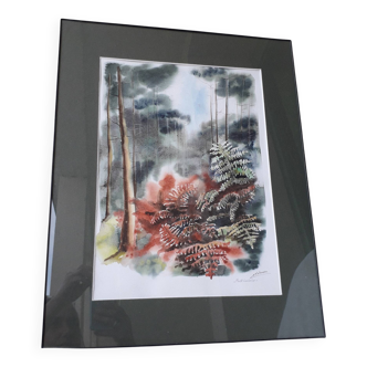 Watercolor painting of the Landes forest