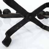 Pair of brutalist wrought iron candlesticks, France, three lights, signed