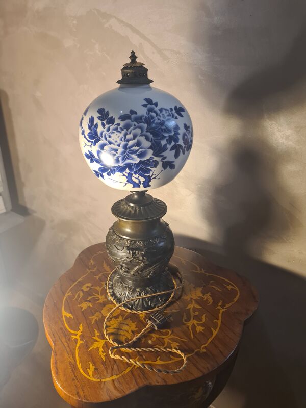 lampe dragon  bronze 1900  art nouveau verre remplacé tres belle piece 47x1