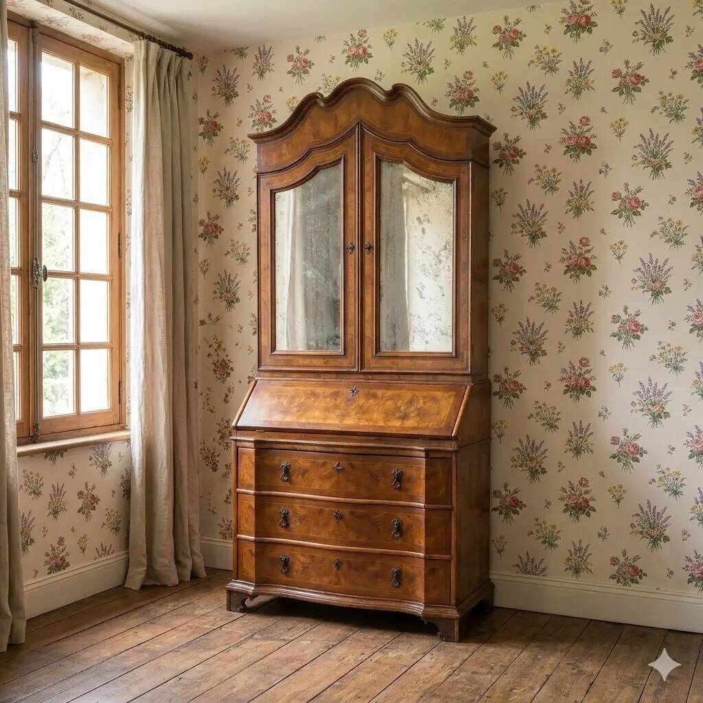 Antique trumeau in walnut, Italy, early 20th century.