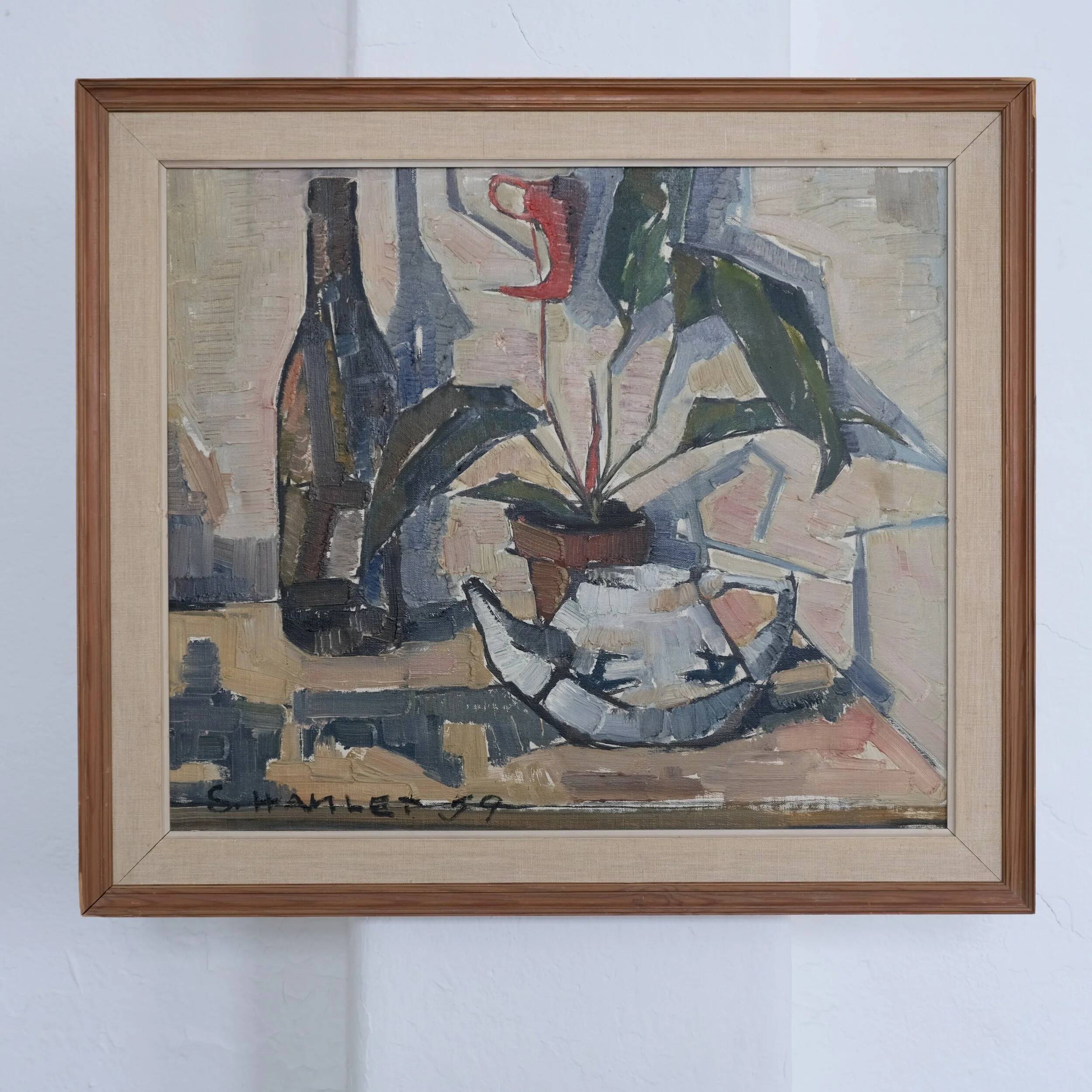 Sven-Olof Hamlet nature morte peinture à l'huile avec plante | 1959