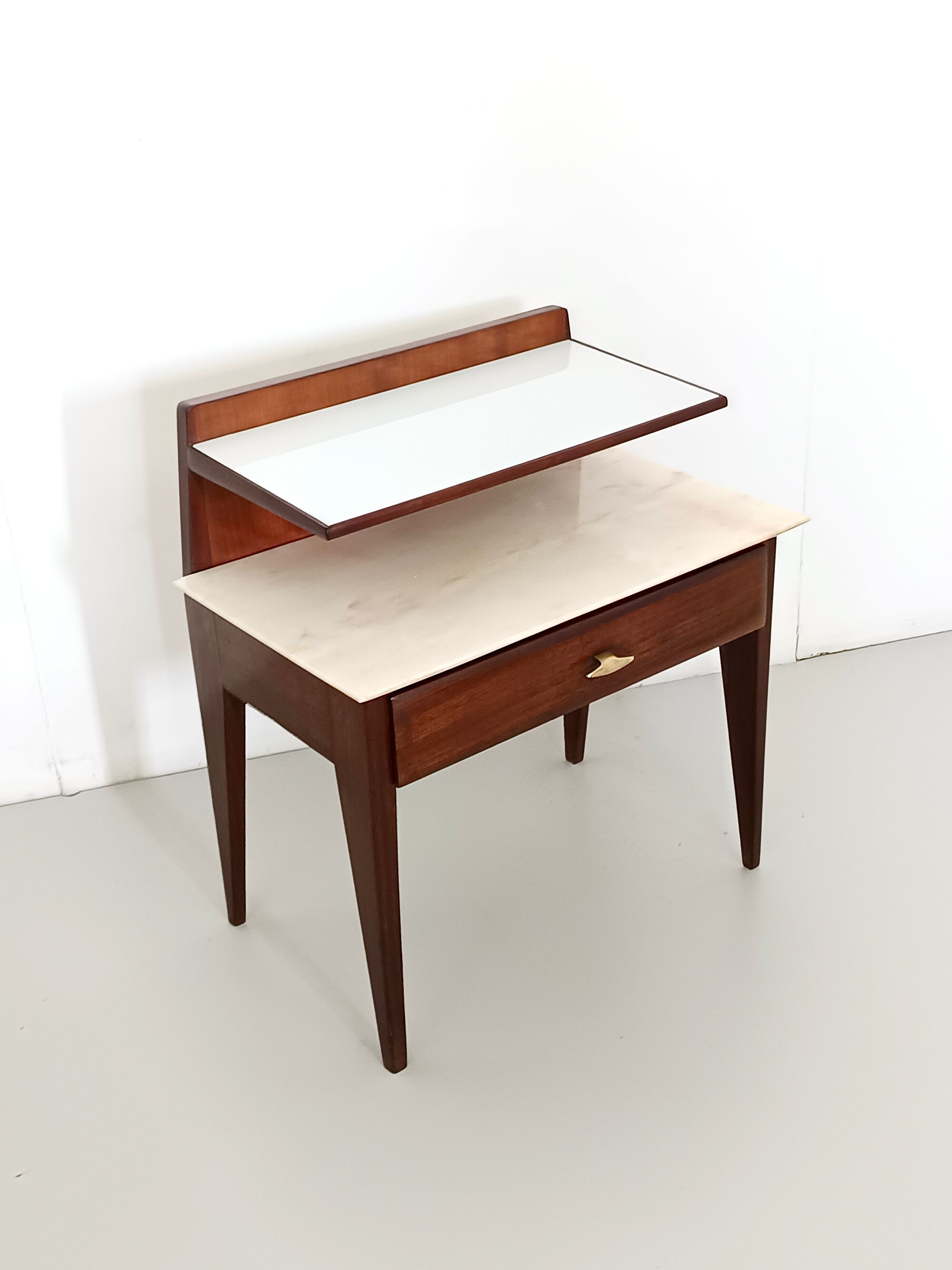 Vintage Single Nightstand with Glass and Marble Shelves, Italy