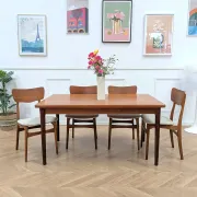 Vintage extendable dining table with 2 extensions in teak.